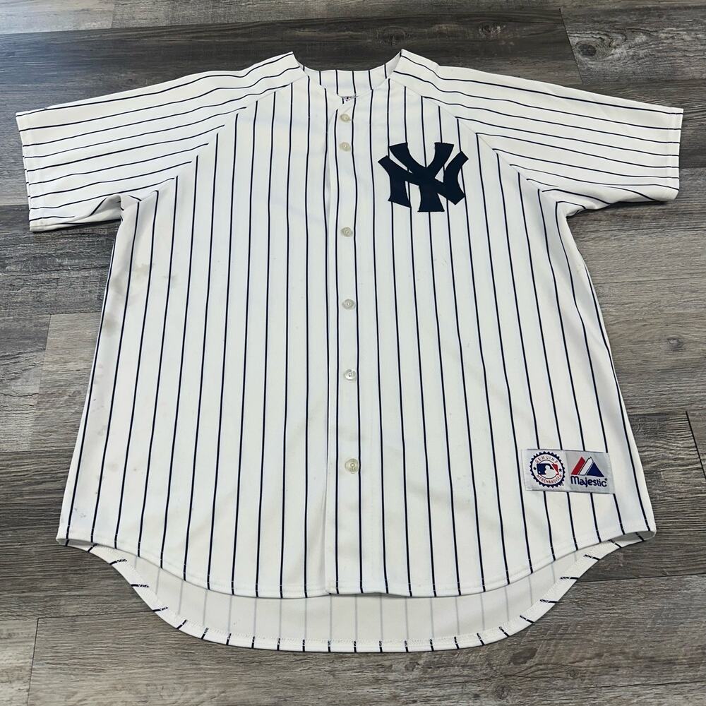 Vintage MLB New York Yankees Majestic Striped White Black Men XL Baseball Jersey